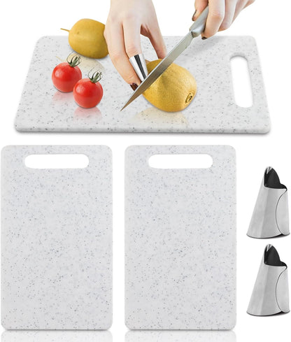 2Pcs Small Kitchen Cutting Board with Finger Guards Set Mini Plastic Cutting Board Set Dishwasher Safe for Camping Food Fruits Prep Vegetables Easy Grip (White, 6" x 10")