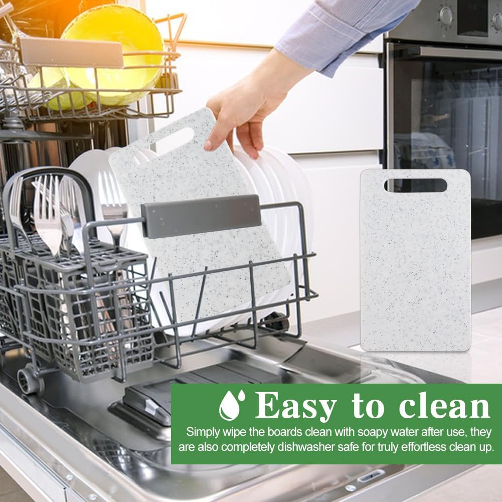 2Pcs Small Kitchen Cutting Board with Finger Guards Set Mini Plastic Cutting Board Set Dishwasher Safe for Camping Food Fruits Prep Vegetables Easy Grip (White, 6" x 10")