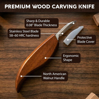 Wood Carving Kit for Beginners - Gift Ready Whittling Kit Set 32pcs | 8 Wood Carving Knives, Spoon Carving Tools, Wood Blocks, Gloves, Roll Bag and Sharpening Strop - For Men