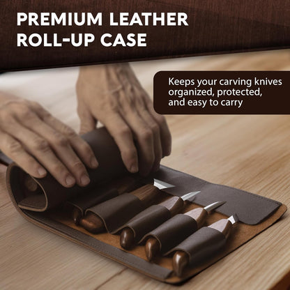 Wood Carving Kit for Beginners - Gift Ready Whittling Kit Set 32pcs | 8 Wood Carving Knives, Spoon Carving Tools, Wood Blocks, Gloves, Roll Bag and Sharpening Strop - For Men