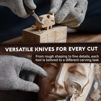 Wood Carving Kit for Beginners - Gift Ready Whittling Kit Set 32pcs | 8 Wood Carving Knives, Spoon Carving Tools, Wood Blocks, Gloves, Roll Bag and Sharpening Strop - For Men
