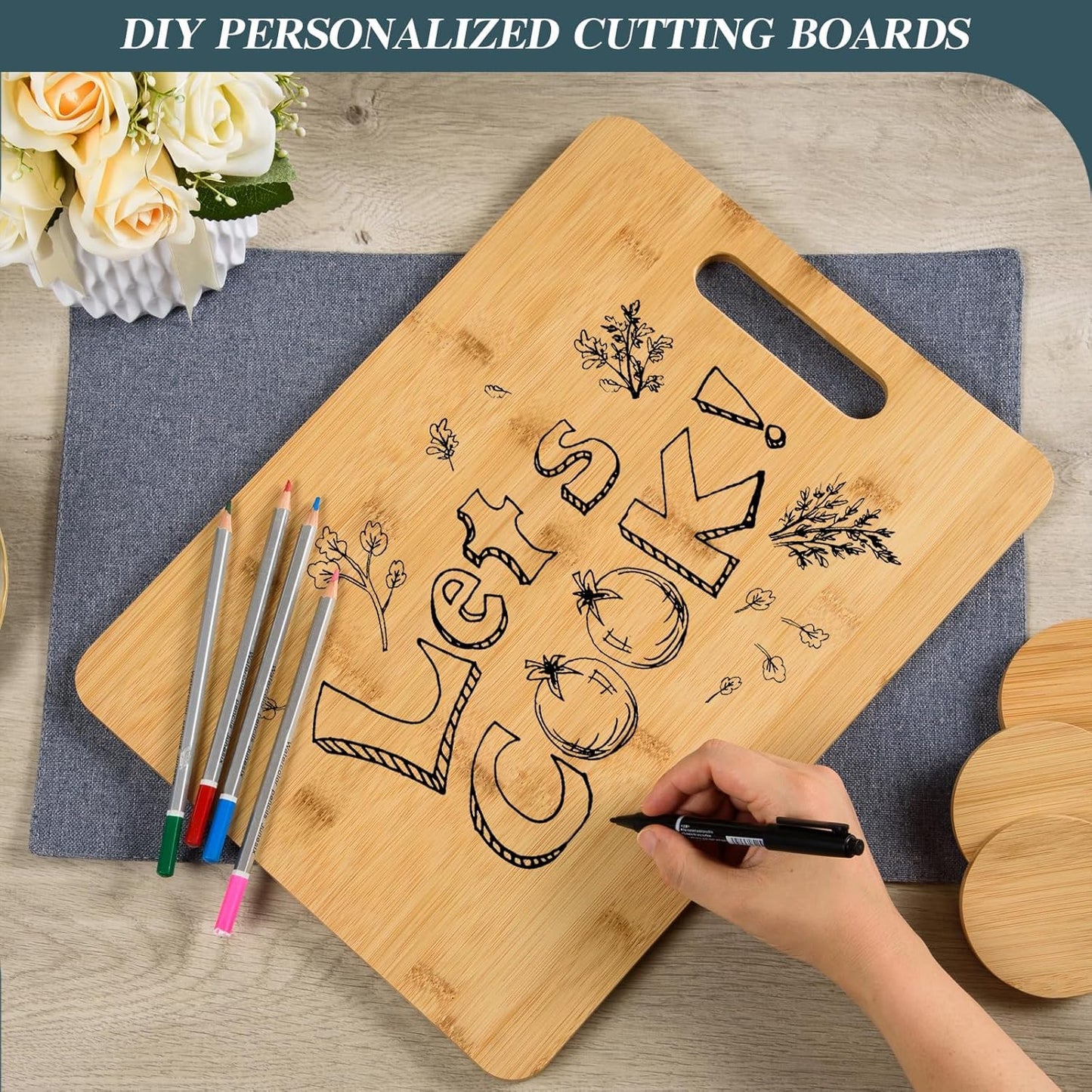 12 Pack Bamboo Cutting Boards Wood Chopping Boards Bulk Bamboo Serving Boards with Handle Wooden Charcuterie Boards Laser Engraving Board for Customized Mother's Day Housewarming Pesent,11x15"