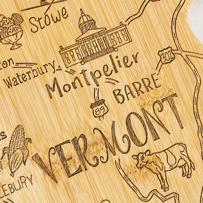 Destination Vermont State Shaped Serving and Cutting Board, Includes Hang Tie for Wall Display