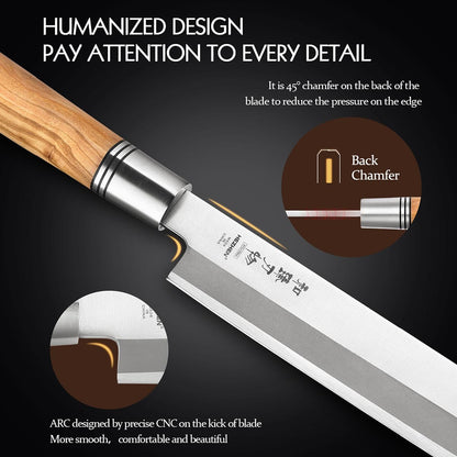 300mm Sashimi Knife,Forged Steel Sushi Yanagiba Knife, Sushi Slicing, Wooden Handle Knife Case