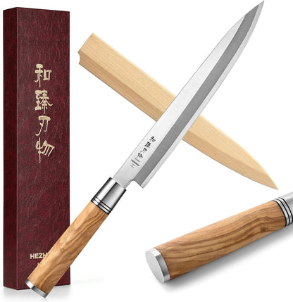 300mm Sashimi Knife,Forged Steel Sushi Yanagiba Knife, Sushi Slicing, Wooden Handle Knife Case