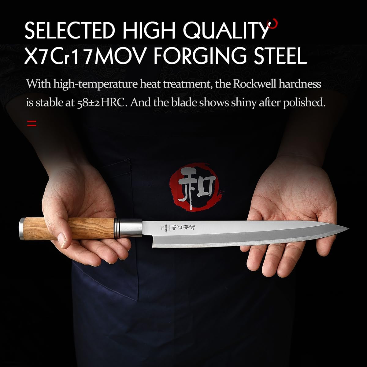 300mm Sashimi Knife,Forged Steel Sushi Yanagiba Knife, Sushi Slicing, Wooden Handle Knife Case