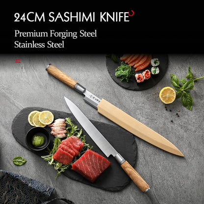 300mm Sashimi Knife,Forged Steel Sushi Yanagiba Knife, Sushi Slicing, Wooden Handle Knife Case