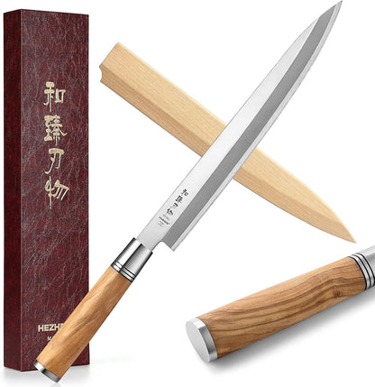 300mm Sashimi Knife,Forged Steel Sushi Yanagiba Knife, Sushi Slicing, Wooden Handle Knife Case
