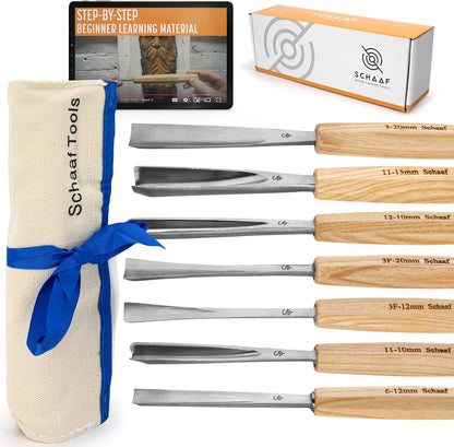 Schaaf Wood Carving Tools 4-pc Wood Chisel Set, Fishtail Gouges, Sharpened | Professionally hand sharpened, detail carving chisels for beginners, sculpture and relief carving, tutorials included