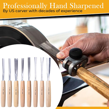 Schaaf Wood Carving Tools 4-pc Wood Chisel Set, Fishtail Gouges, Sharpened | Professionally hand sharpened, detail carving chisels for beginners, sculpture and relief carving, tutorials included