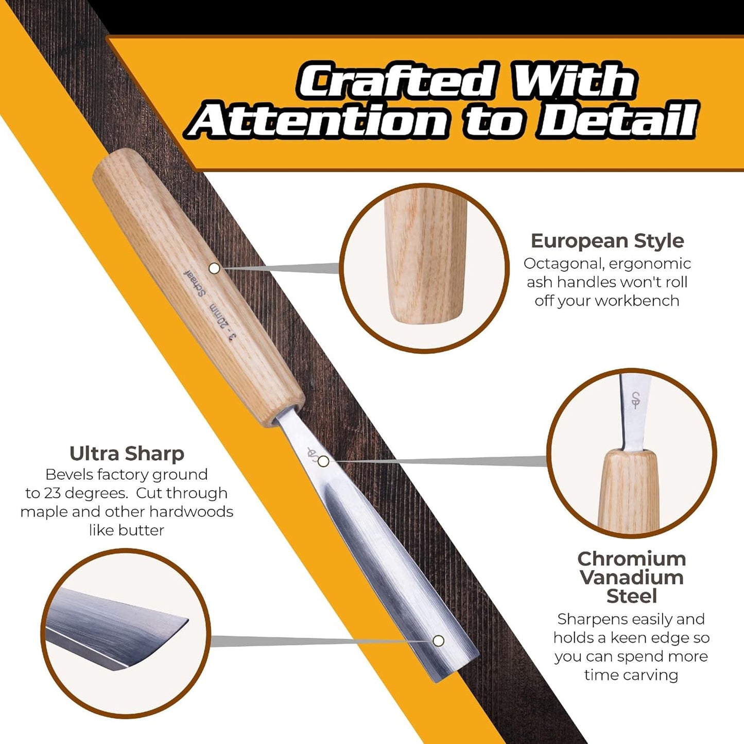 Schaaf Wood Carving Tools 4-pc Wood Chisel Set, Fishtail Gouges, Sharpened | Professionally hand sharpened, detail carving chisels for beginners, sculpture and relief carving, tutorials included