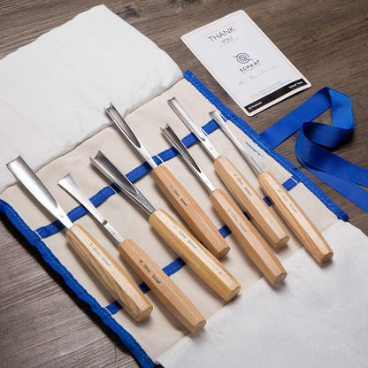 Schaaf Wood Carving Tools 4-pc Wood Chisel Set, Fishtail Gouges, Sharpened | Professionally hand sharpened, detail carving chisels for beginners, sculpture and relief carving, tutorials included