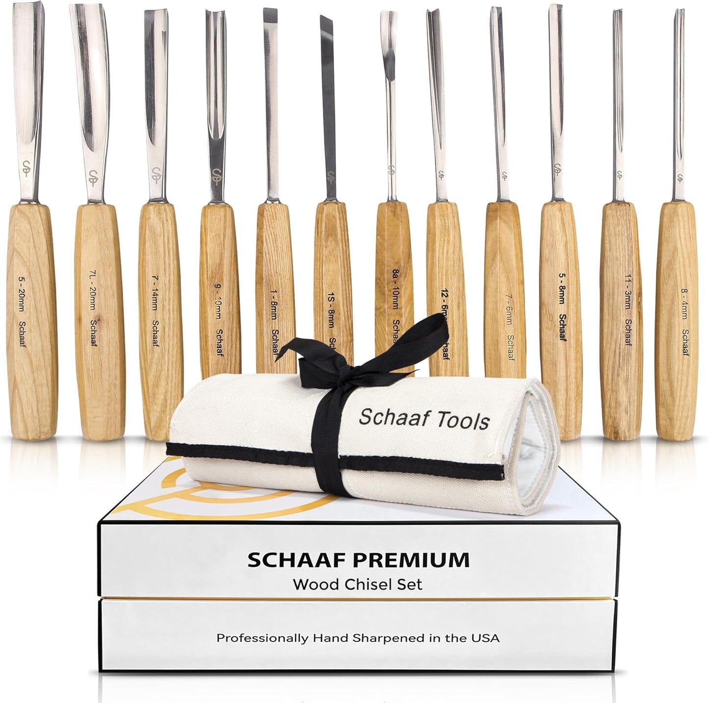 Schaaf Wood Carving Tools 4-pc Wood Chisel Set, Fishtail Gouges, Sharpened | Professionally hand sharpened, detail carving chisels for beginners, sculpture and relief carving, tutorials included