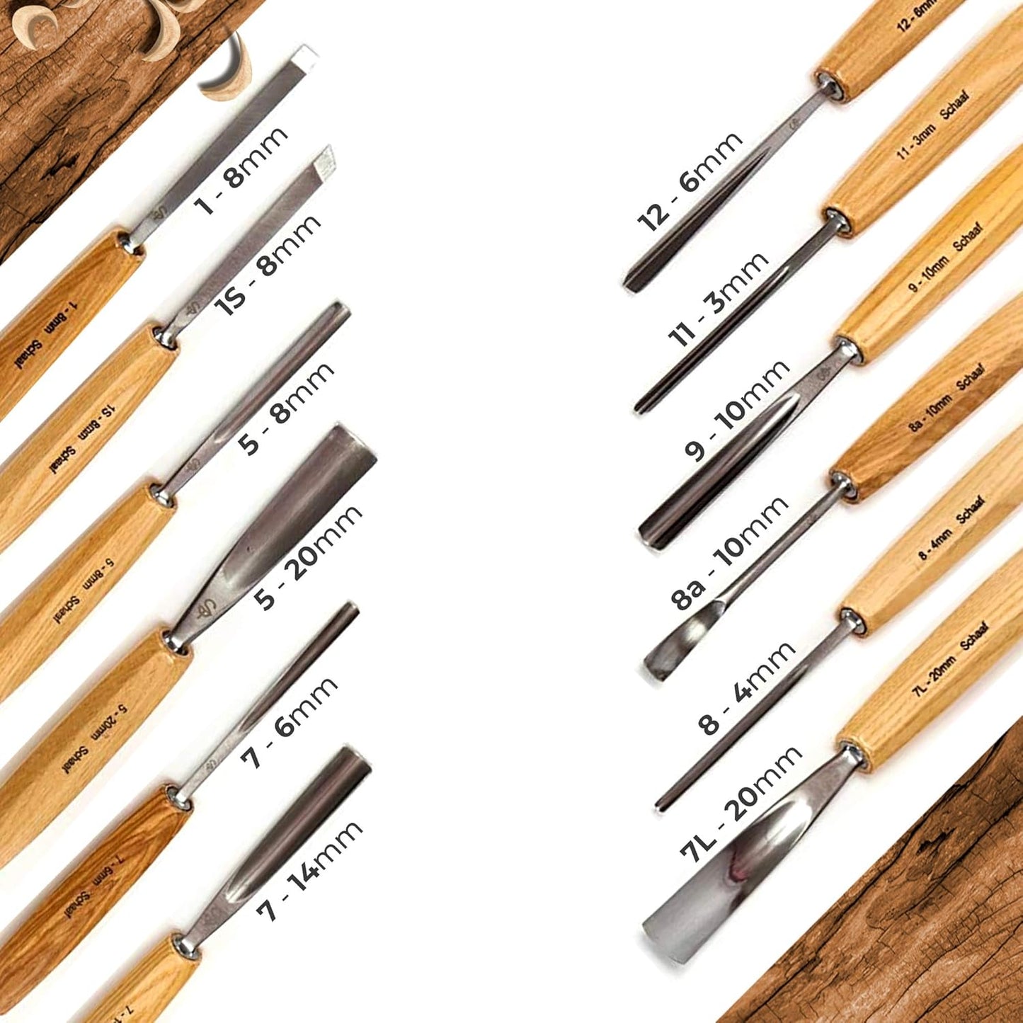 Schaaf Wood Carving Tools 4-pc Wood Chisel Set, Fishtail Gouges, Sharpened | Professionally hand sharpened, detail carving chisels for beginners, sculpture and relief carving, tutorials included