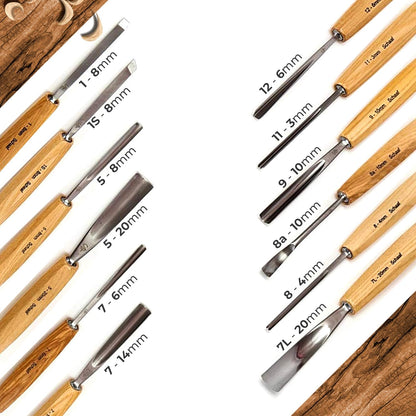 Schaaf Wood Carving Tools 4-pc Wood Chisel Set, Fishtail Gouges, Sharpened | Professionally hand sharpened, detail carving chisels for beginners, sculpture and relief carving, tutorials included