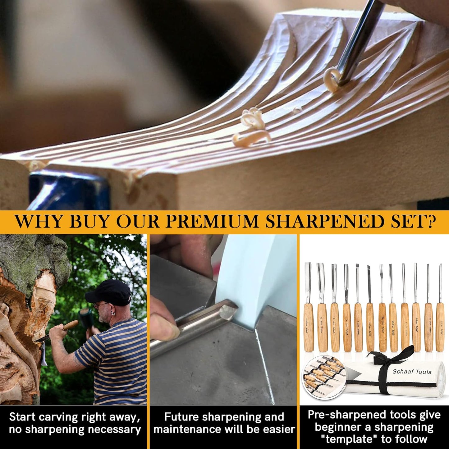 Schaaf Wood Carving Tools 4-pc Wood Chisel Set, Fishtail Gouges, Sharpened | Professionally hand sharpened, detail carving chisels for beginners, sculpture and relief carving, tutorials included