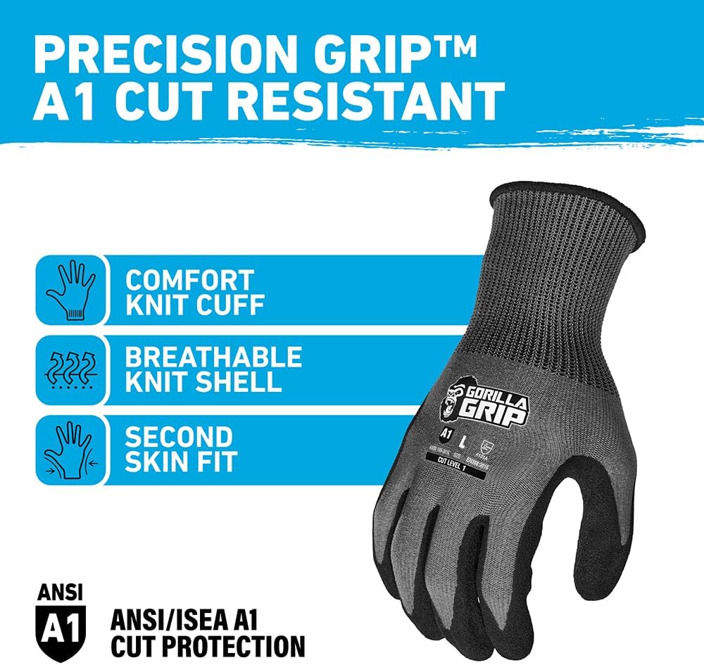 A1 Precision Grip, Cut Resistant Work Gloves, Nitrile Coated, Grey - X-Large (27223-212B)