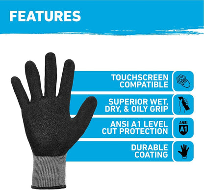 A1 Precision Grip, Cut Resistant Work Gloves, Nitrile Coated, Grey - X-Large (27223-212B)