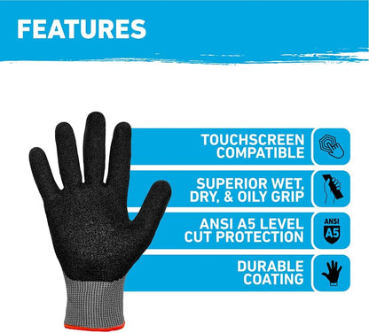 A1 Precision Grip, Cut Resistant Work Gloves, Nitrile Coated, Grey - X-Large (27223-212B)