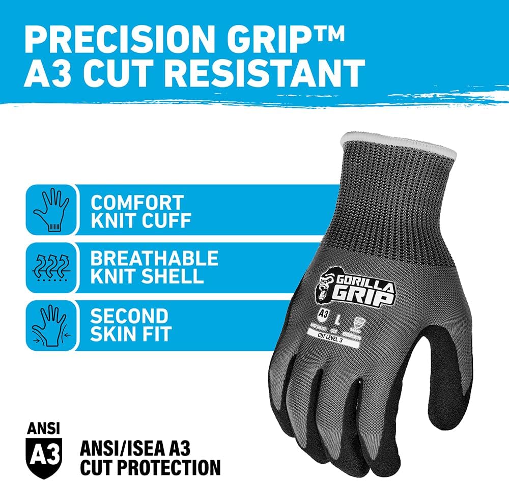 A1 Precision Grip, Cut Resistant Work Gloves, Nitrile Coated, Grey - X-Large (27223-212B)
