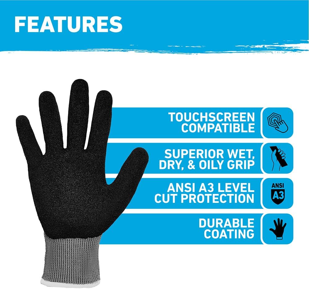 A1 Precision Grip, Cut Resistant Work Gloves, Nitrile Coated, Grey - X-Large (27223-212B)