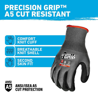 A1 Precision Grip, Cut Resistant Work Gloves, Nitrile Coated, Grey - X-Large (27223-212B)