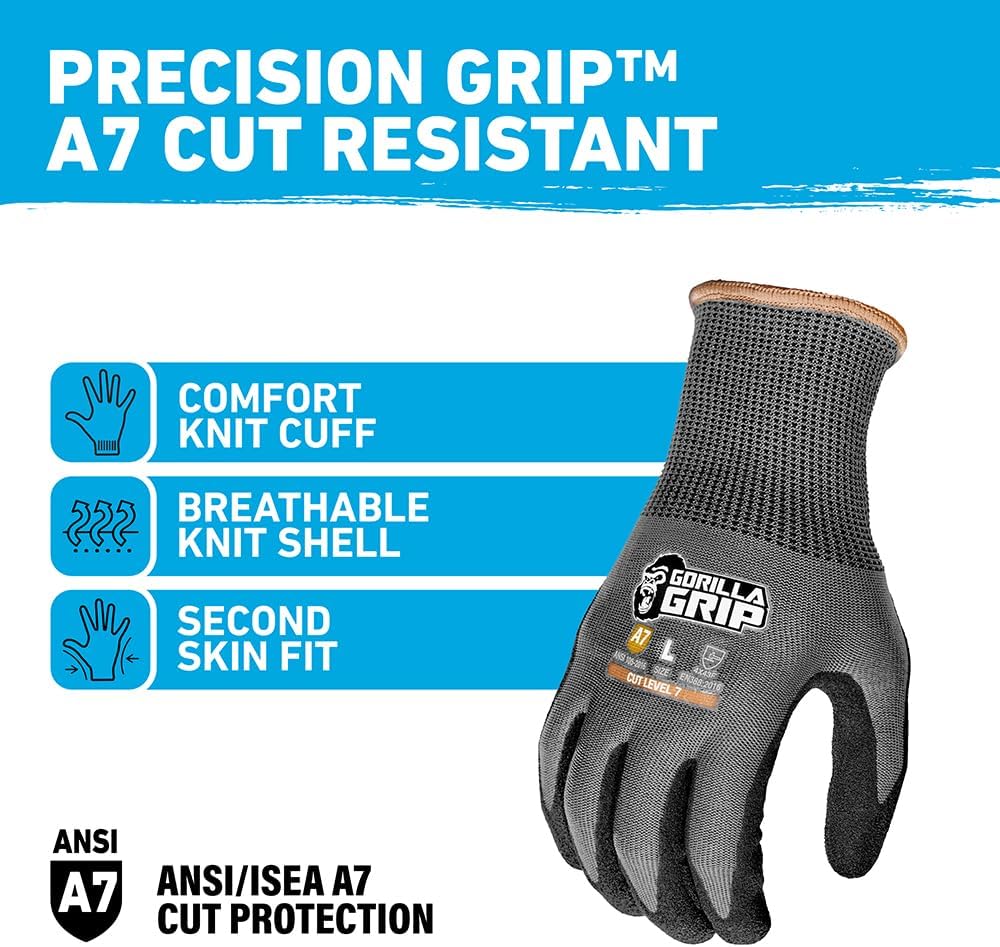 A1 Precision Grip, Cut Resistant Work Gloves, Nitrile Coated, Grey - X-Large (27223-212B)