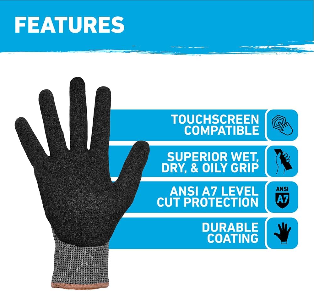A1 Precision Grip, Cut Resistant Work Gloves, Nitrile Coated, Grey - X-Large (27223-212B)