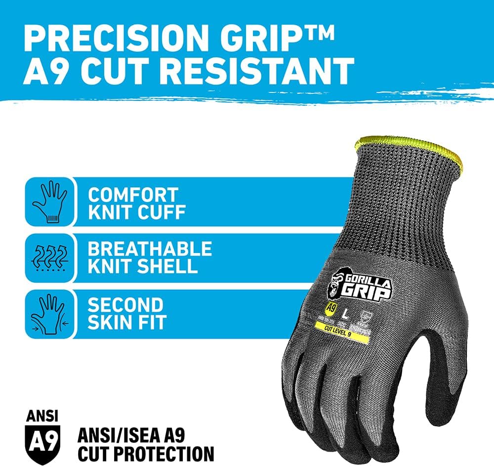 A1 Precision Grip, Cut Resistant Work Gloves, Nitrile Coated, Grey - X-Large (27223-212B)