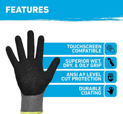 A1 Precision Grip, Cut Resistant Work Gloves, Nitrile Coated, Grey - X-Large (27223-212B)