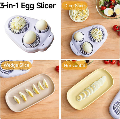 3-In-1 Egg Slicer for Hard Boiled Eggs - Stainless Steel Multipurpose Egg Cutter, Ideal Three Way Egg Slicer & Kitchen Chopper Tool for Strawberry, Mushroom, Grape, Tomato