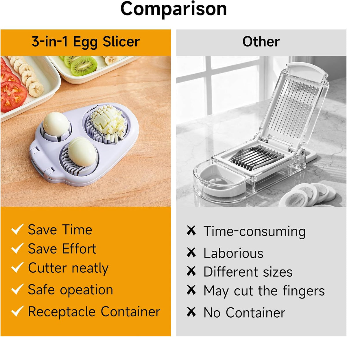 3-In-1 Egg Slicer for Hard Boiled Eggs - Stainless Steel Multipurpose Egg Cutter, Ideal Three Way Egg Slicer & Kitchen Chopper Tool for Strawberry, Mushroom, Grape, Tomato