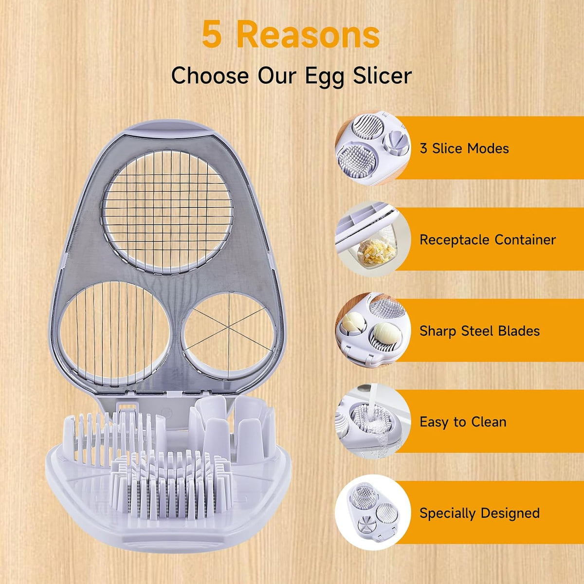 3-In-1 Egg Slicer for Hard Boiled Eggs - Stainless Steel Multipurpose Egg Cutter, Ideal Three Way Egg Slicer & Kitchen Chopper Tool for Strawberry, Mushroom, Grape, Tomato
