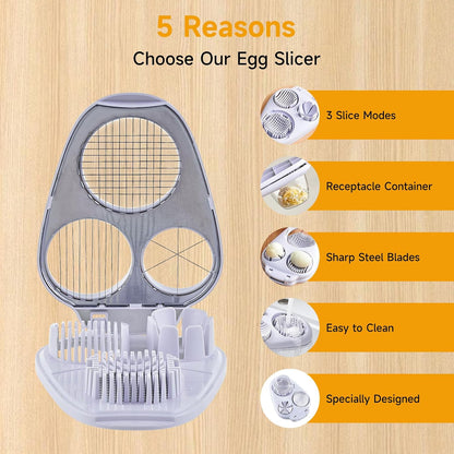 3-In-1 Egg Slicer for Hard Boiled Eggs - Stainless Steel Multipurpose Egg Cutter, Ideal Three Way Egg Slicer & Kitchen Chopper Tool for Strawberry, Mushroom, Grape, Tomato