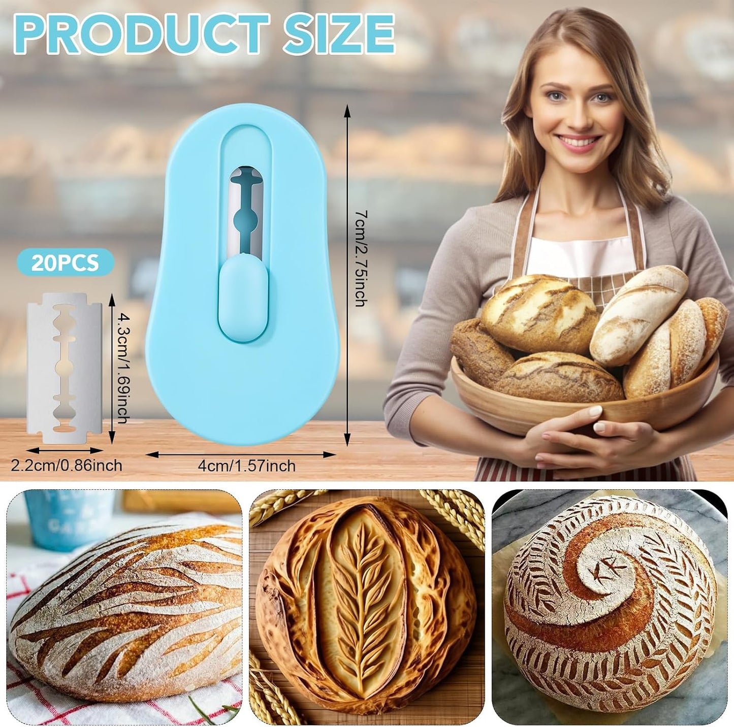 Magnetic Bread Lame with Extractable Blade - 20 Razor Blades,Dough Scoring Tool for Sourdough Breads baking & Bread Making Tools