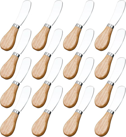 16 Pcs Stainless Steel Cheese Spreaders with Bamboo Handles