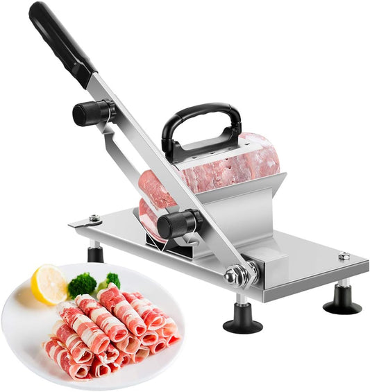 Manual Frozen Meat Slicer Stainless Steel Cutter Machine, Metal Silver | Home Kitchen Use, Commercial, Beef Mutton Roll Cutting, For Hot Pot Lover