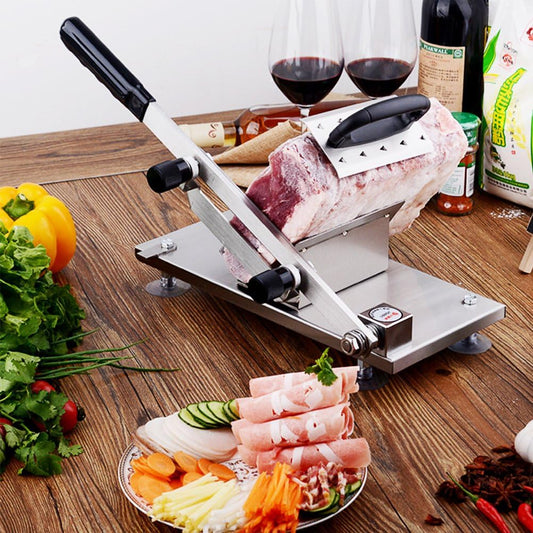Manual Frozen Meat Slicer Stainless Steel Cutter Machine, Metal Silver | Home Kitchen Use, Commercial, Beef Mutton Roll Cutting, For Hot Pot Lover