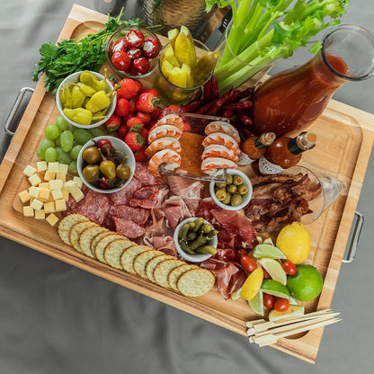 Handle Boards Series Rectangular Wooden Maple Cutting Board 24”x18” – 2.25” Thick, 30-lb Reversible Butcher Block with Juice Groove, Edge-Grain & Metal Handles