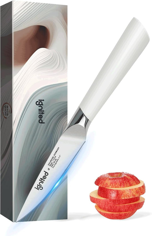 3.5 Inch Paring Knife – German Stainless Steel, Ergonomic Ivory White Handle, Minimalist Small Kitchen Knife for Peeling & Cutting, Ideal Gift for Chefs, Cooks