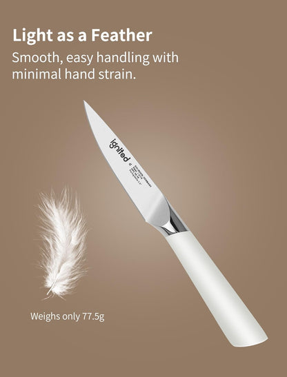 3.5 Inch Paring Knife – German Stainless Steel, Ergonomic Ivory White Handle, Minimalist Small Kitchen Knife for Peeling & Cutting, Ideal Gift for Chefs, Cooks