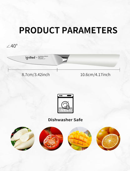 3.5 Inch Paring Knife – German Stainless Steel, Ergonomic Ivory White Handle, Minimalist Small Kitchen Knife for Peeling & Cutting, Ideal Gift for Chefs, Cooks