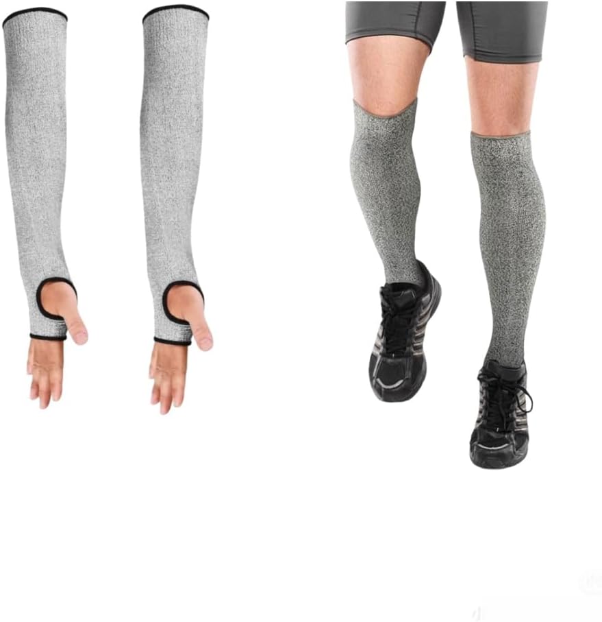 2 Pairs Cut Resistant Set, Arm Sleeves ( 45cm ) and Leg Sleeves ( 42cm ) for Men, Women, Level 5 Protection Hppe Resuable for Gardening, Kitchen, Safety Protective, Heavy Duty, Industrial