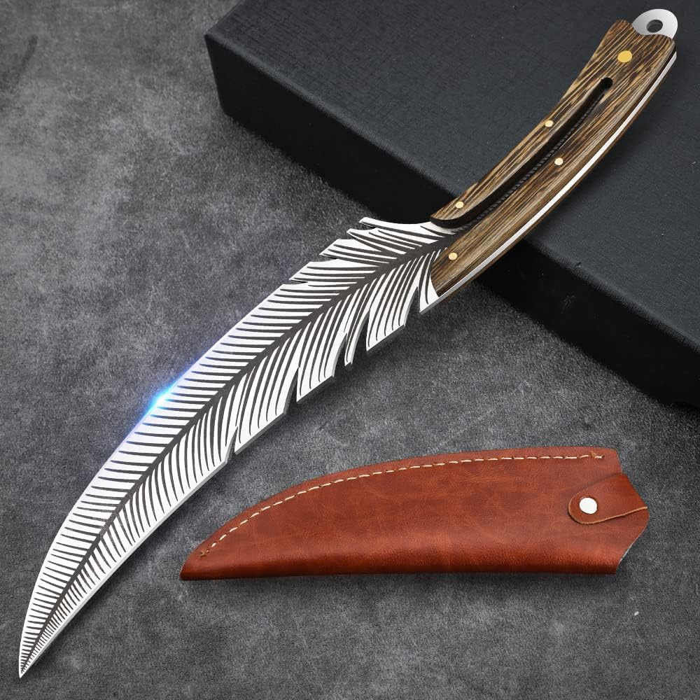 Feather Boning Knife with Sheath For Meat Cutting Cooking ,Hand Forged | Full Tang High Carbon Steel Japan Boning Knife for Kitchen BBQ Hiking Outdoor Camping