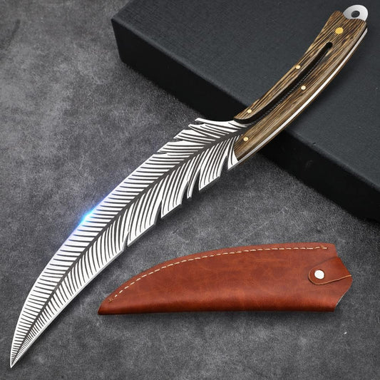 Feather Boning Knife with Sheath For Meat Cutting Cooking ,Hand Forged | Full Tang High Carbon Steel Japan Boning Knife for Kitchen BBQ Hiking Outdoor Camping