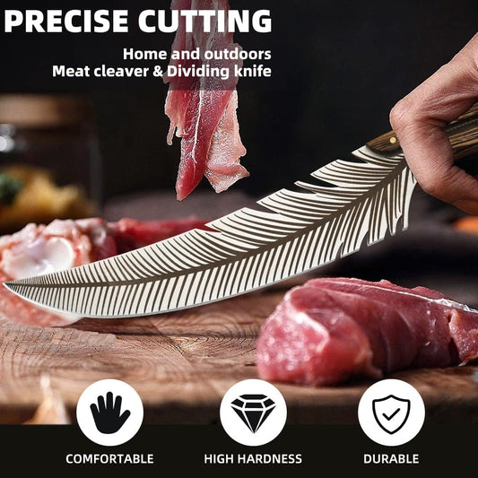 Feather Boning Knife with Sheath For Meat Cutting Cooking ,Hand Forged | Full Tang High Carbon Steel Japan Boning Knife for Kitchen BBQ Hiking Outdoor Camping
