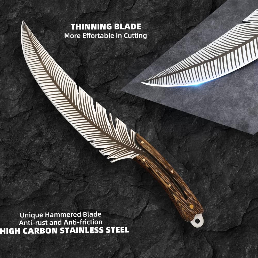 Feather Boning Knife with Sheath For Meat Cutting Cooking ,Hand Forged | Full Tang High Carbon Steel Japan Boning Knife for Kitchen BBQ Hiking Outdoor Camping