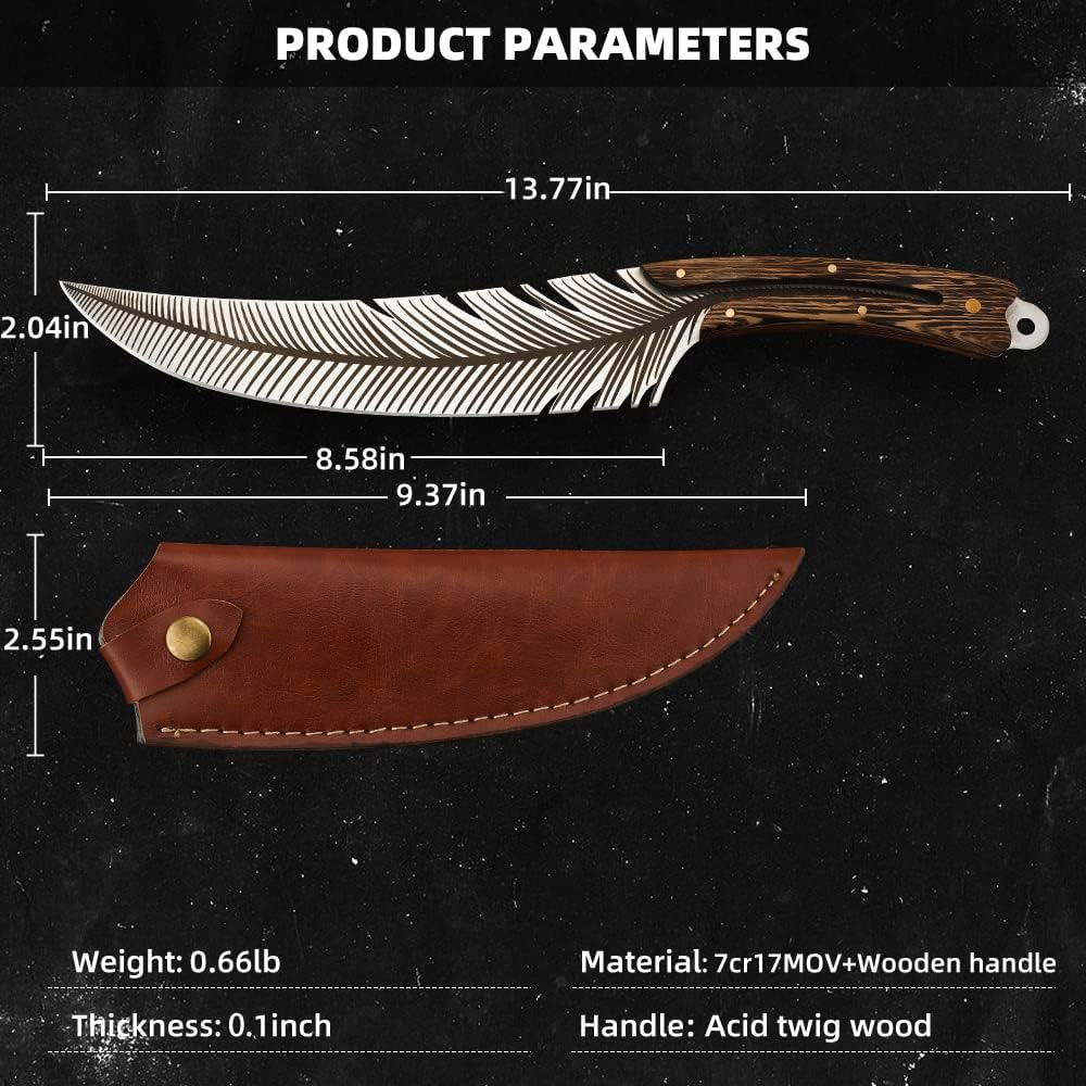 Feather Boning Knife with Sheath For Meat Cutting Cooking ,Hand Forged | Full Tang High Carbon Steel Japan Boning Knife for Kitchen BBQ Hiking Outdoor Camping