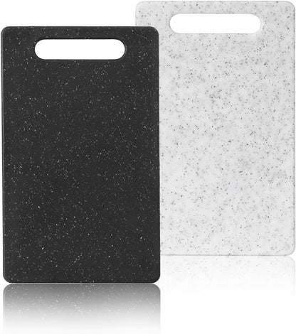2 Pcs Small Cutting Board for Kitchen Mini Plastic Granite Color Cutting Board Dishwasher Safe Cutting Boards for Food Prep, Fruits, Vegetables with Easy Grip (White,Black)