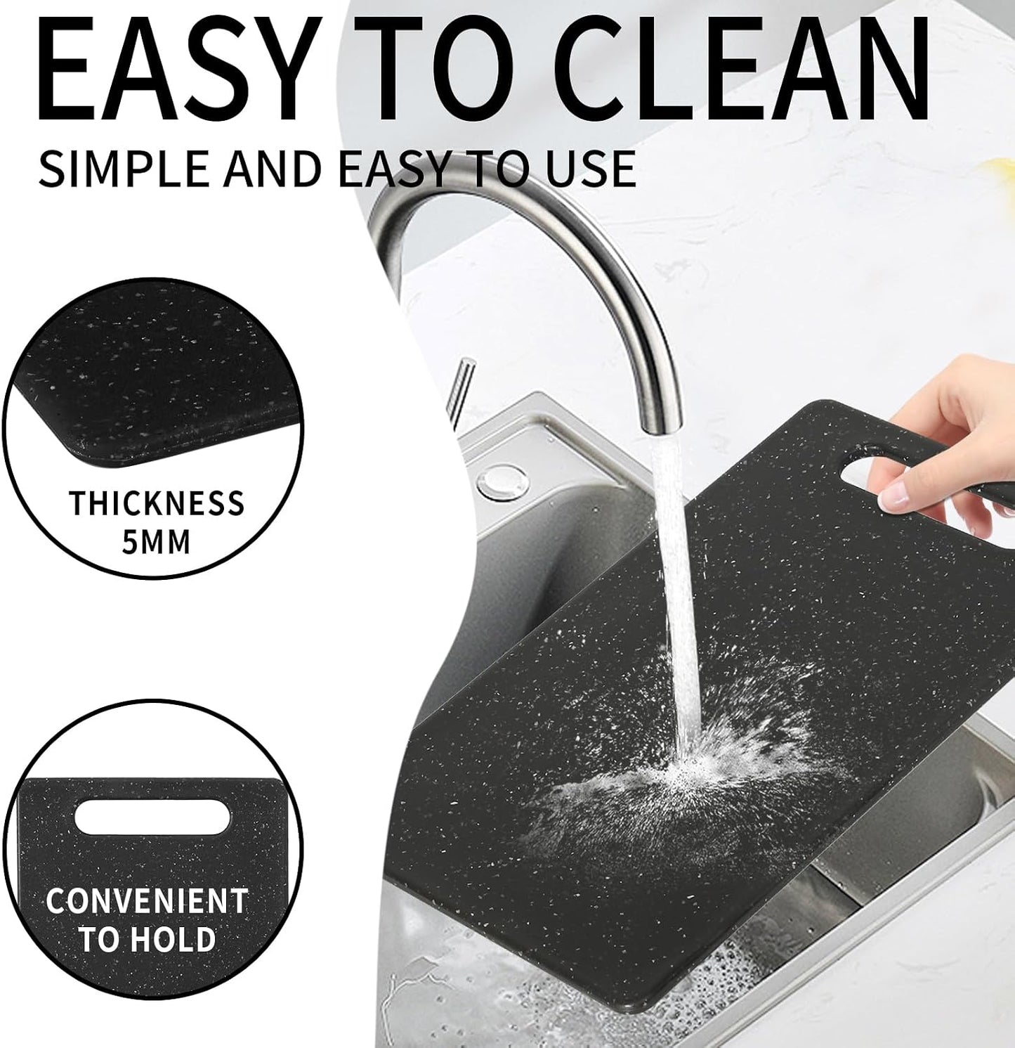 2 Pcs Small Cutting Board for Kitchen Mini Plastic Granite Color Cutting Board Dishwasher Safe Cutting Boards for Food Prep, Fruits, Vegetables with Easy Grip (White,Black)